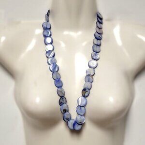 Blue Sea Shell Long Necklace Statement Blue Necklace WITH Matching Earrings